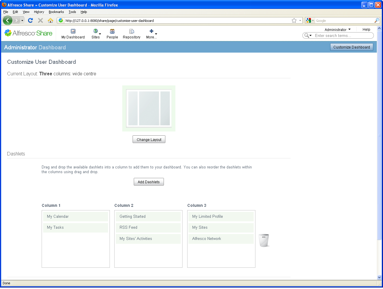 Customize User Dashboard