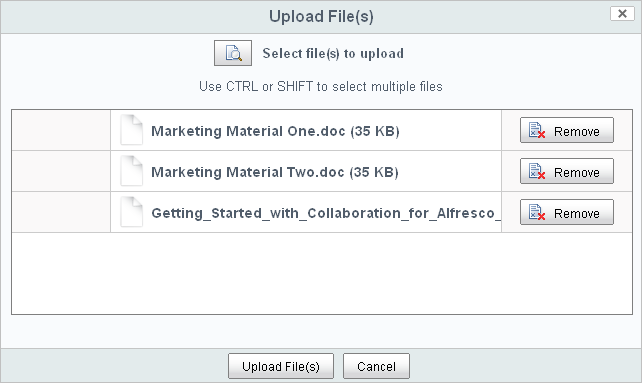 Upload File(s) page