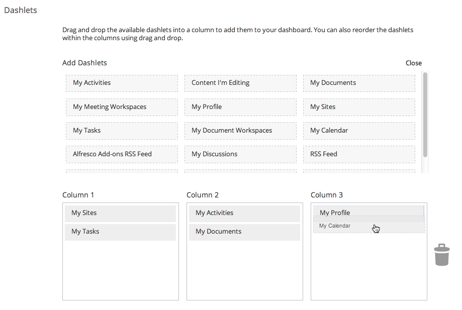 Customize User Dashboard: Add Dashlets