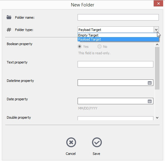 This screen capture shows the metadata dialog shown when creating a new folder and (optionally) assigning metadata.